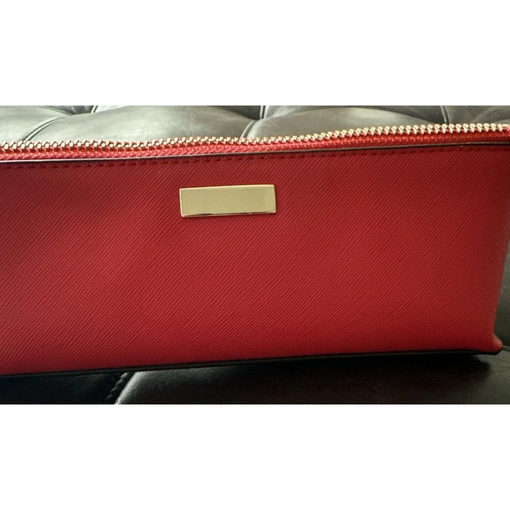 Chico's Red Cosmetic Pencil Case Black & White‎ Polka Dot Interior 8 x 3 x 2.5